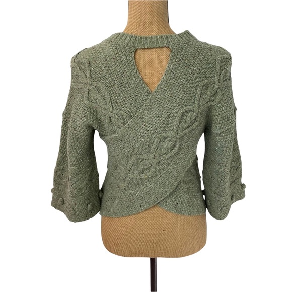 FAR AWAY FROM CLOSE anthropologie $128 Crossback Cable Cardigan XS Sage Green. - Picture 3 of 14